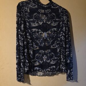 Lane Bryant Dark Blue Butterfly Print Blouse